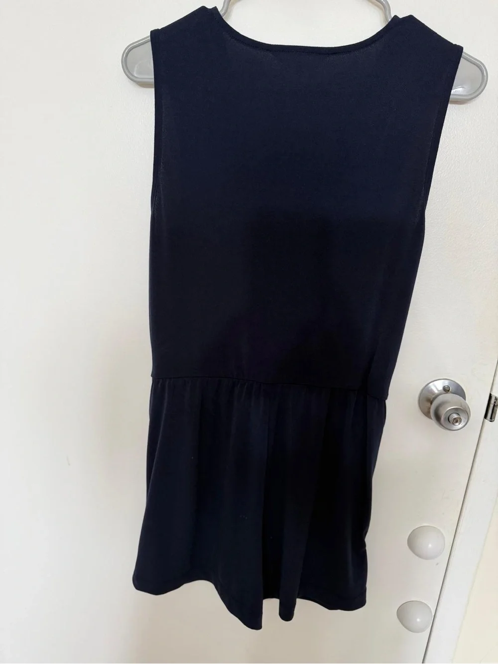 BCBGMaxAzria Navy Sleeveless Romper with Draped Front